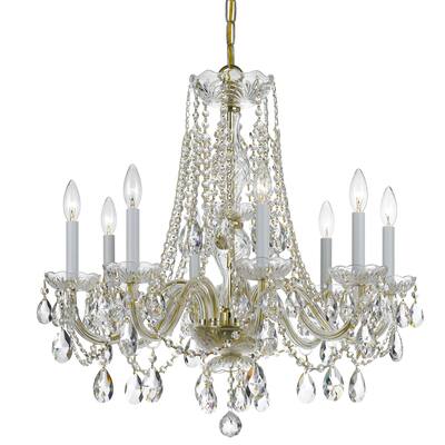 Traditional Crystal 8 Light Swarovski Strass Crystal Brass Chandelier - 26'' W x 26'' H