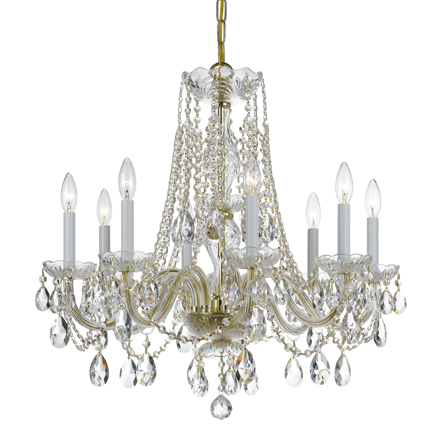 Traditional Crystal 8 Light Swarovski Strass Crystal Brass Chandelier - 26'' W x 26'' H