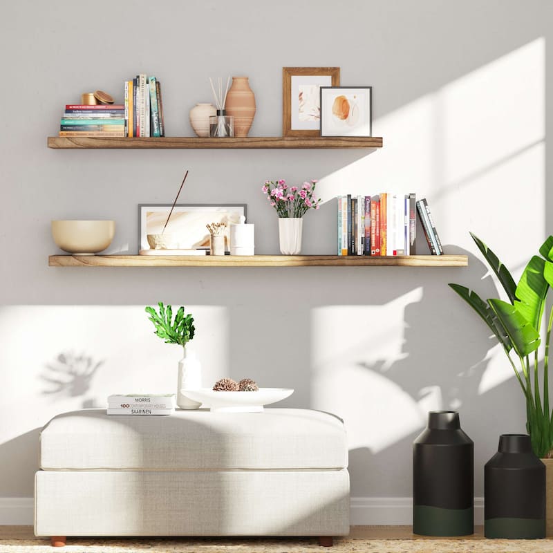 Wallniture BOIS 48-60-72 inch Long, 9.25" Deep, 1.5" thick Floating Shelf with Hidden Bracket, Living Room Decor Burnt, 1 Pc