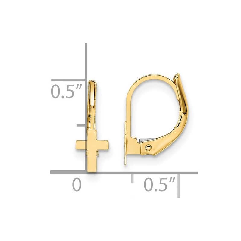 Curata 14k Yellow Gold 12x4.5mm Children's Cross Leverback Earrings 12x4.5mm