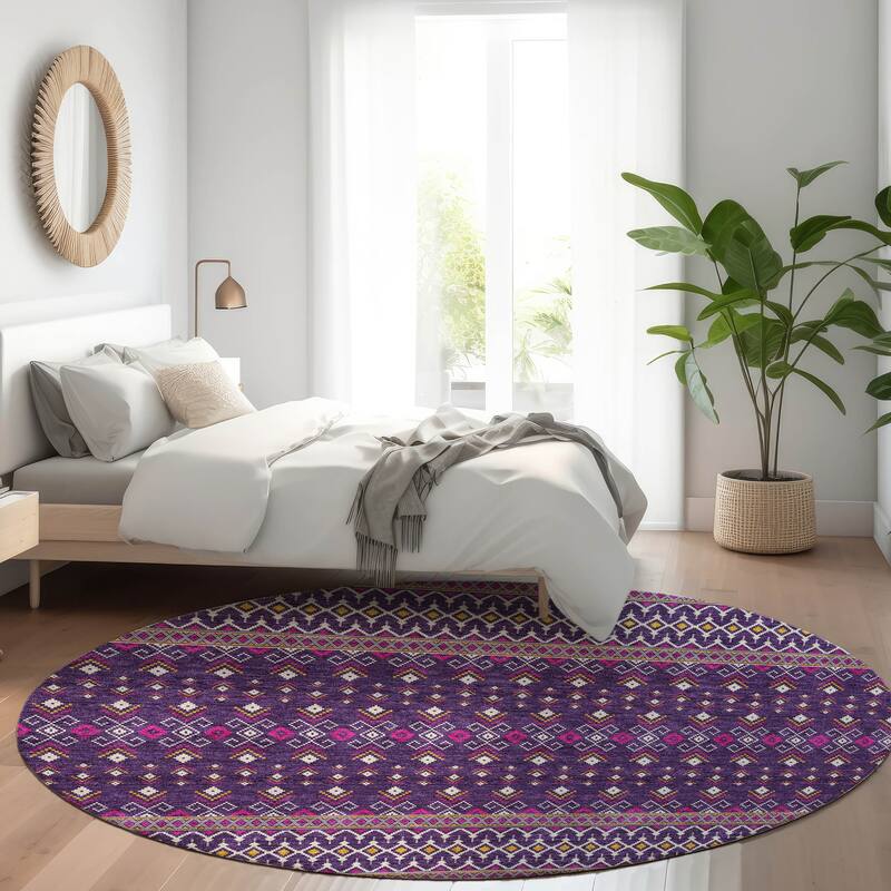 Machine Washable Indoor/ Outdoor Chantille Boho Morrocan Rug - Purple - 8' x 8'