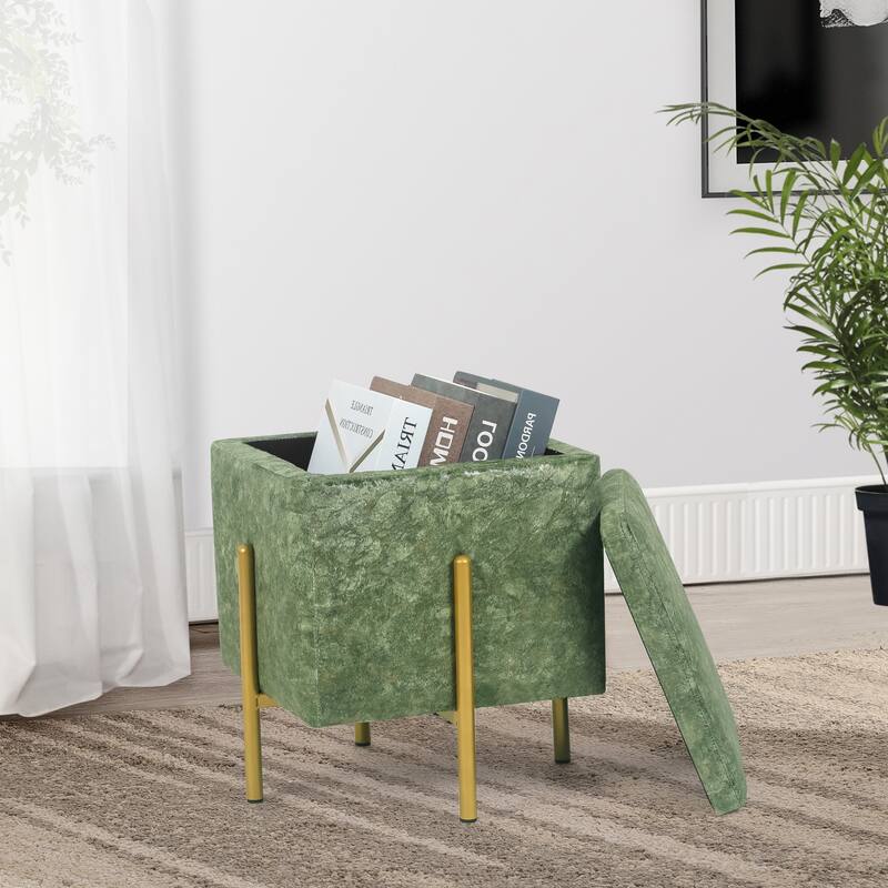 Adeco Square Velvet Storage Ottoman Multi-Function Vanity Footstool