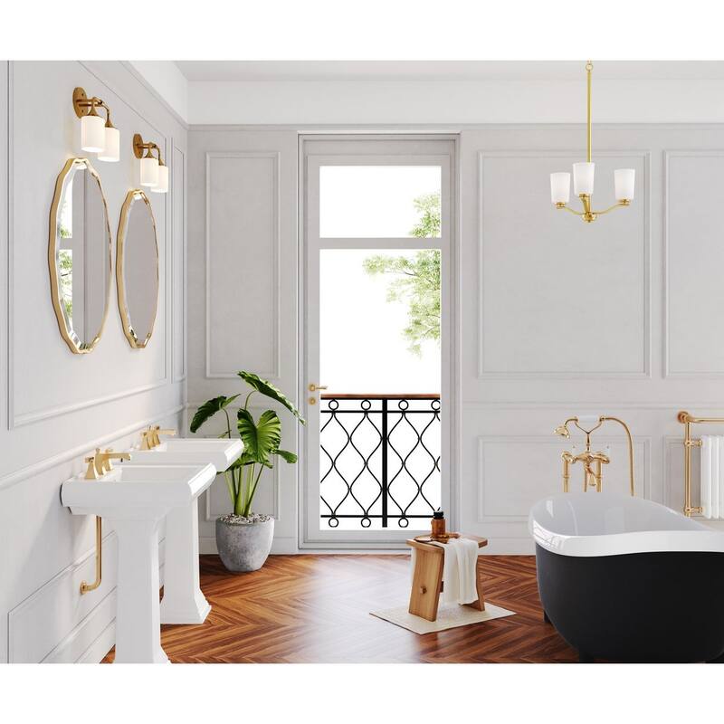 Lynzie Collection Two-Light Brushed Gold Etched Opal Glass Modern Bath Vanity Light - 14.5 in x 5.625 in x 11.125 in