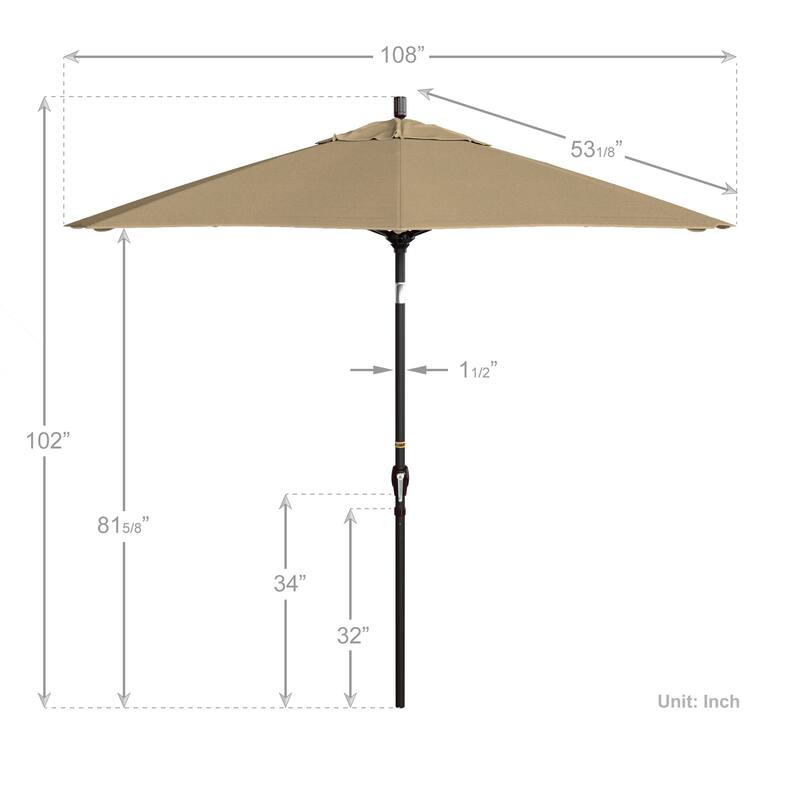 California Umbrella 9-foot Round Crank Lift, Push ButtonTilt, Bronze Frame Finish, Aluminum Patio Umbrella with Sunbrella Fabric