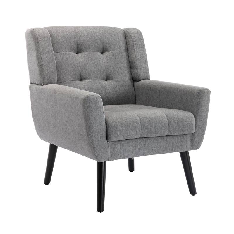 Linen Blend Upholstered Accent Chair with Curved Back and Black Metal Legs