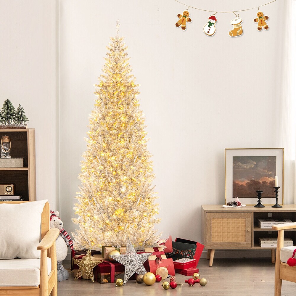 7ft Pre Lit Artificial Silver Tinsel Xmas Tree W 1030 Branch Tips