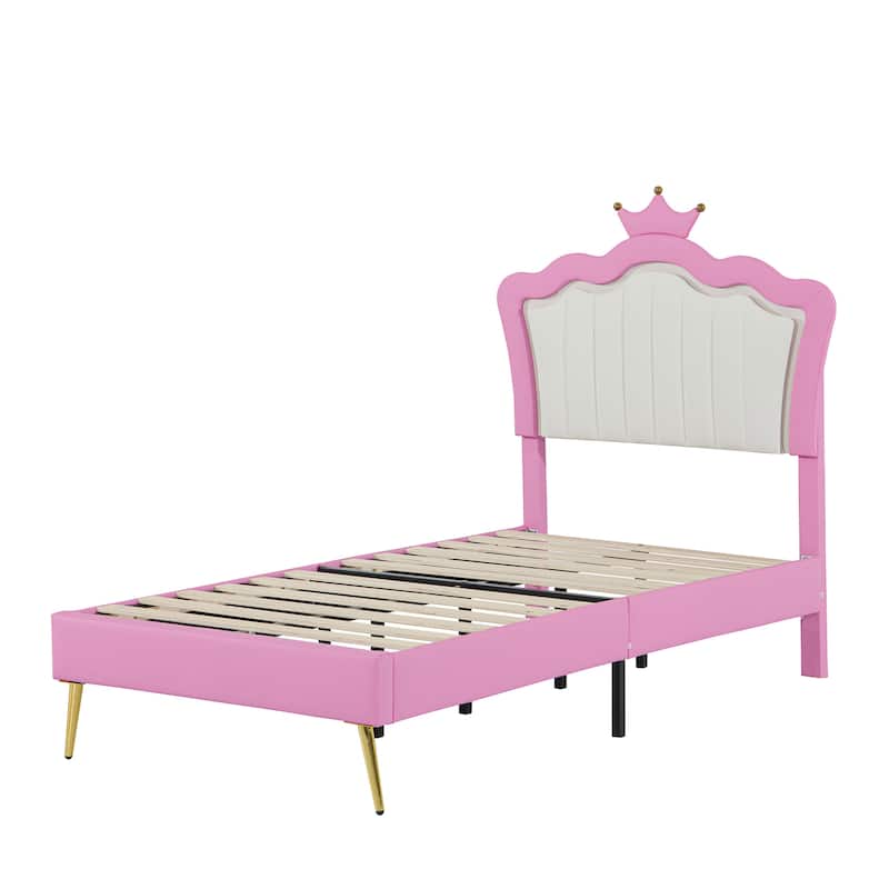 Modern Princess Platform Bed with LED Lights and Crown Headboard