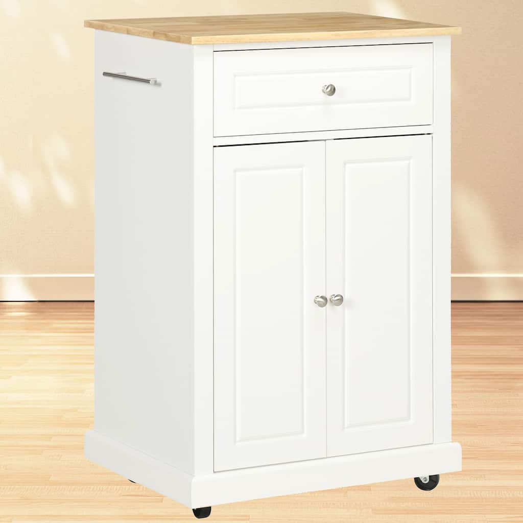 Portable Kitchen Island Trolley Cart with Drawer, Adjustable Shelf & 2 Towel Racks - Cream White