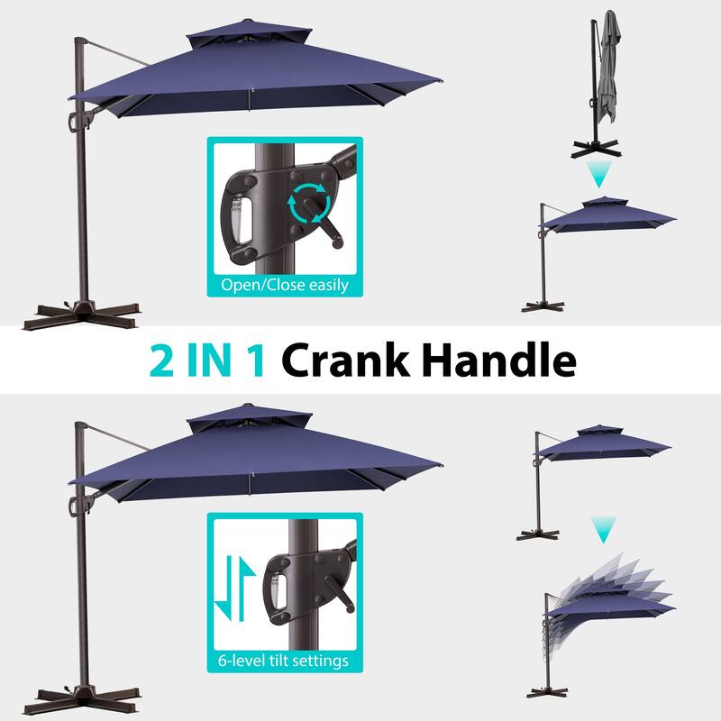 Pellebant Outdoor 10 FT Square Cantilever Patio Umbrella 360 Degree Rotation with Premium Base