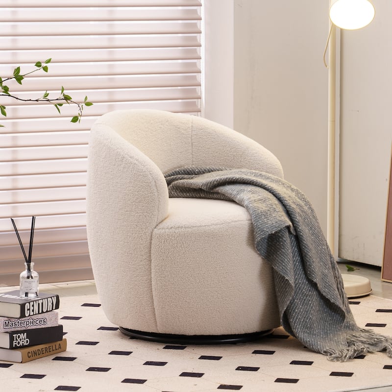 Swivel Accent Barrel Chair with Black Powder Coating Metal Ring - Ivory White