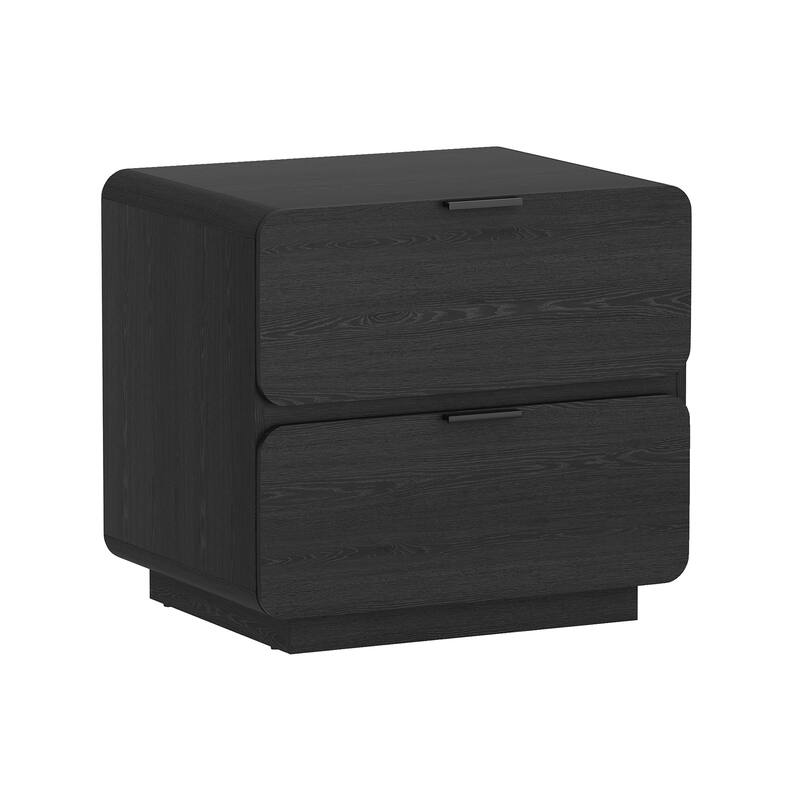 Modern Nightstand with 2 Drawers Wood Grain Texture Metal Pulls