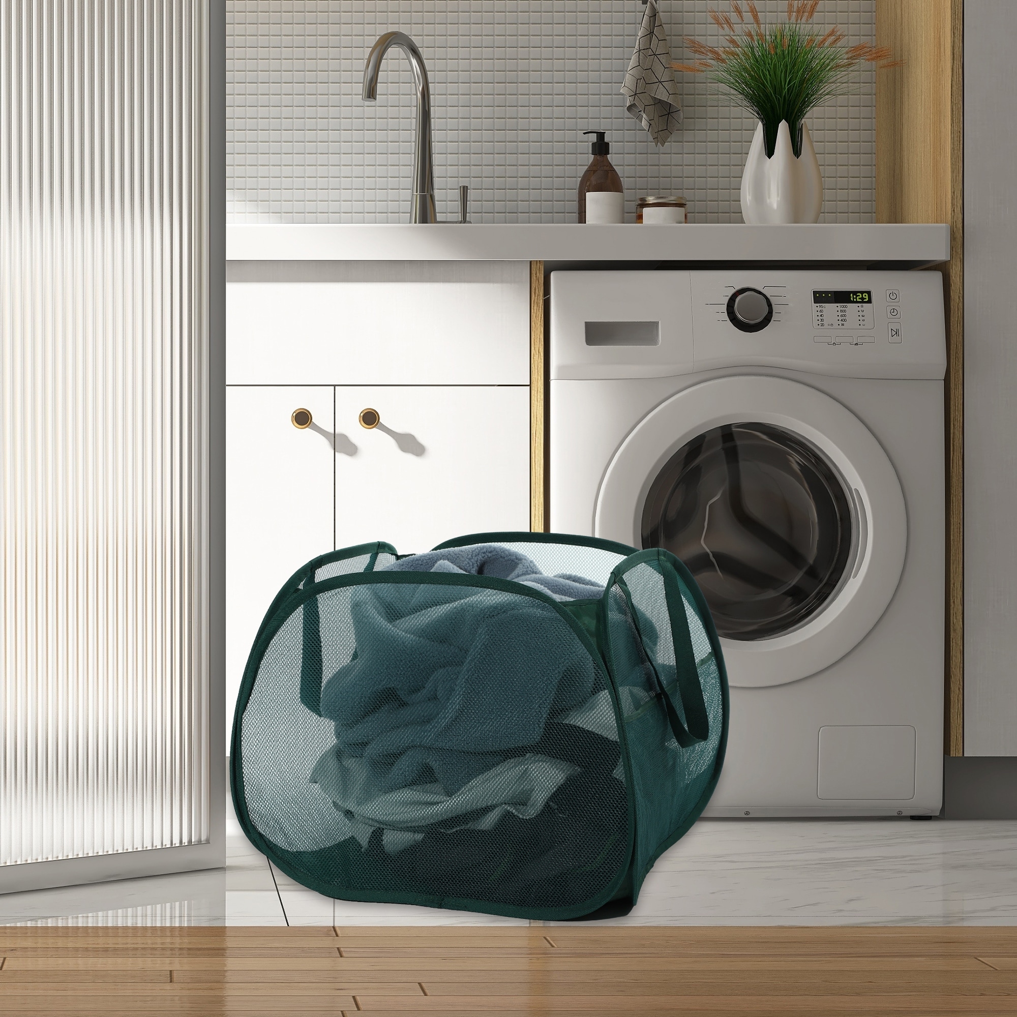 Folding Laundry Basket Portable Hamper Basket for Bathroom 19.69"x19.69"x14.96" 90L 1 Pcs