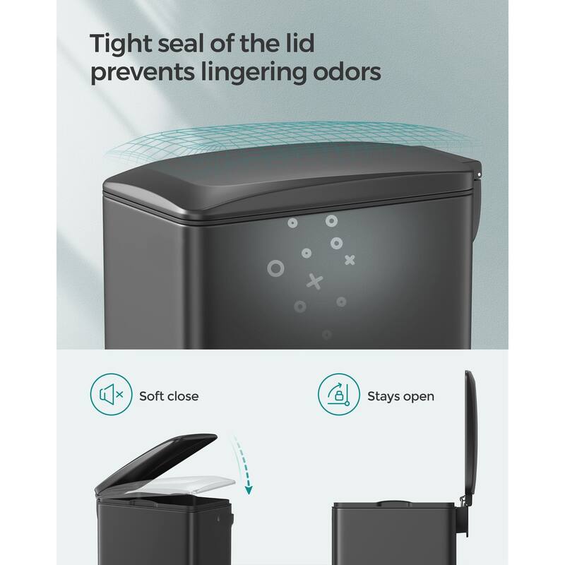 Slim Stainless-Steel Trash Can 12.7 Gallon with Soft Close Lid and Removable Inner Bucket Pedal Control