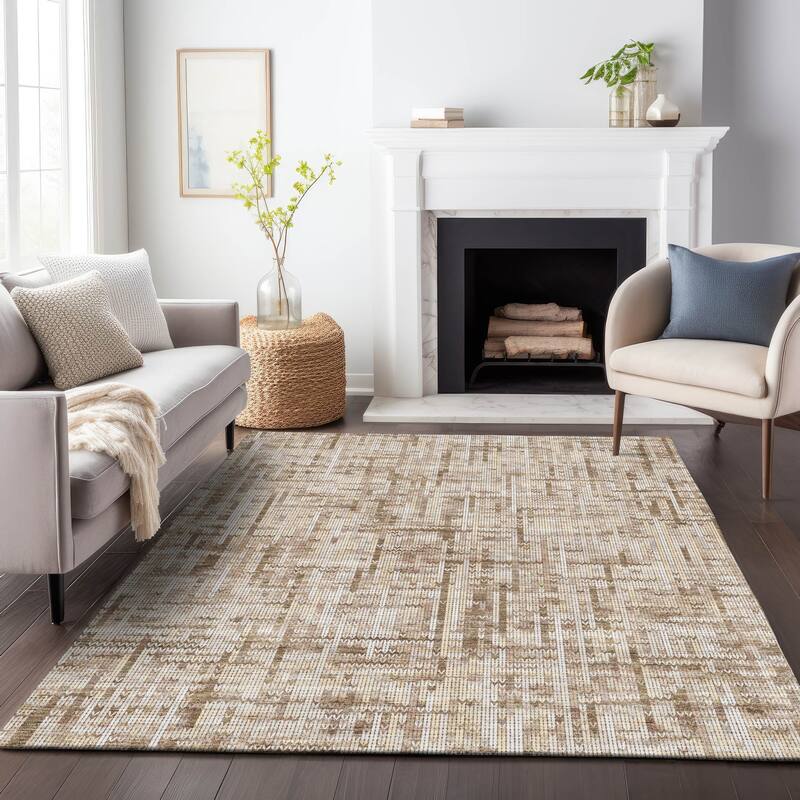 Machine Washable Indoor/Outdoor Modern Crosshatch Chantille Rug