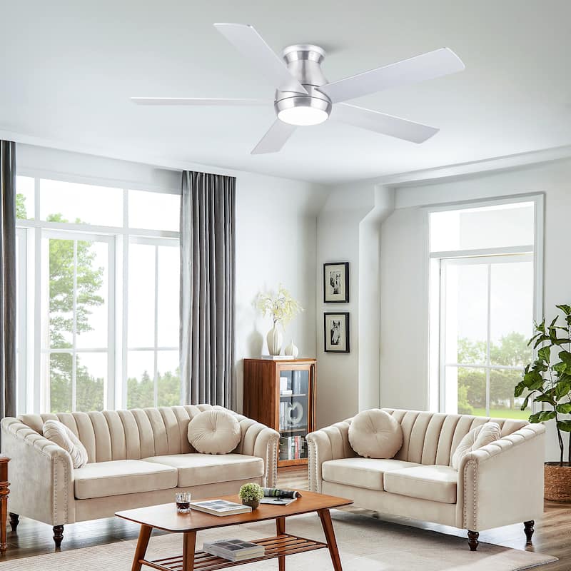YUHAO AeroLite 48 in. Indoor White Low Profile Standard Ceiling Fan with Bright White Integrated LED Light Kit, Remote Included