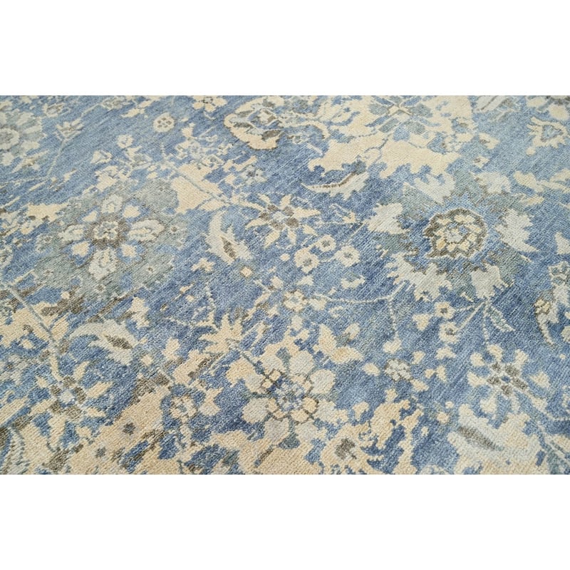 Hand Knotted LoomBloom Blue Turkish Oushak Wool Transitional Rug - 8' 2'' x 10'