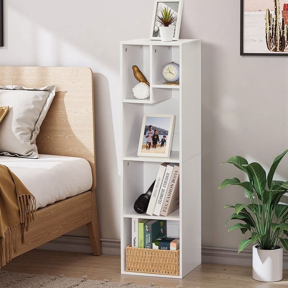 VECELO Wood Organizer Bookcase Fits Tallest Hardcovers Customized Storage Display Shelf Free Standing for Living Room Bedroom