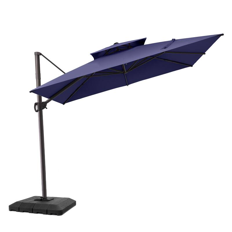 Pellebant 11 ft Patio Cantilever Offset Umbrella Double Top with Base