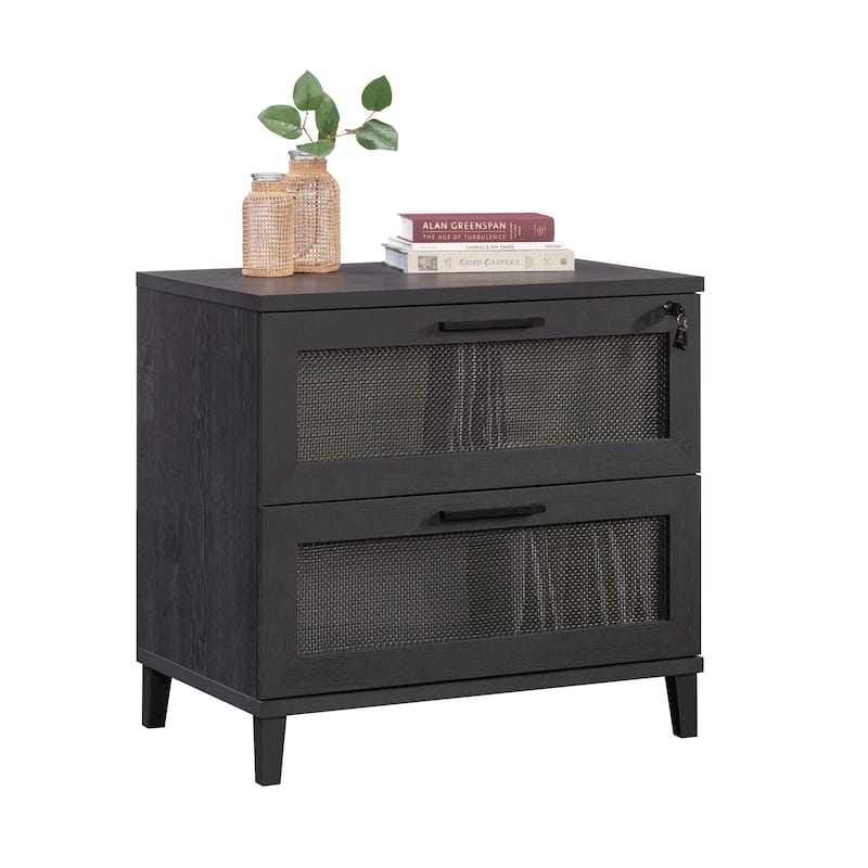 Engineered Wood Coastal Lateral File with a Lockable Drawer, Black