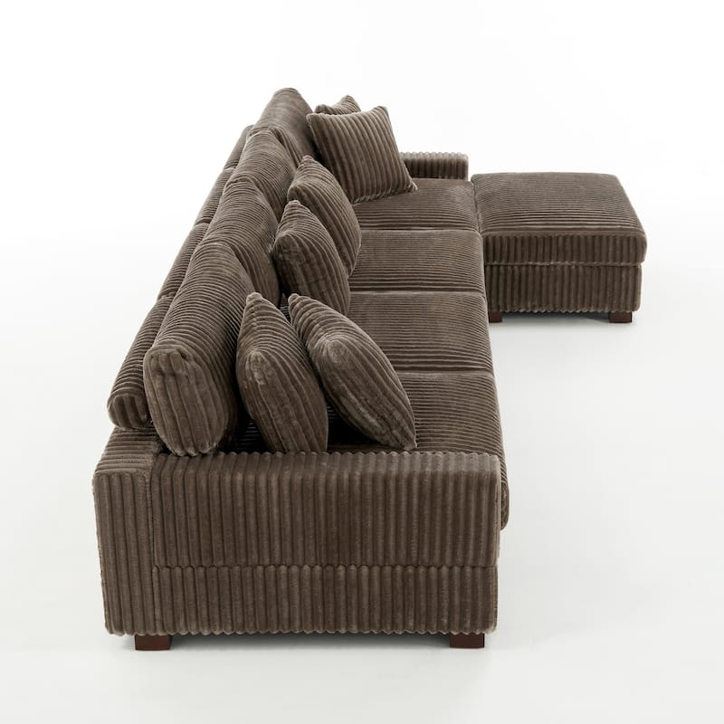 Anne 150" W Upholstered Plush Corduroy Modular Sectional Sofa