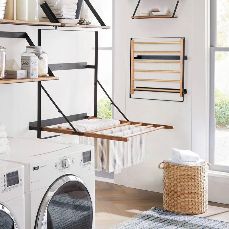 Wall Mounted Clothes Drying Rack Laundry Drying Rack Collapsible - Black