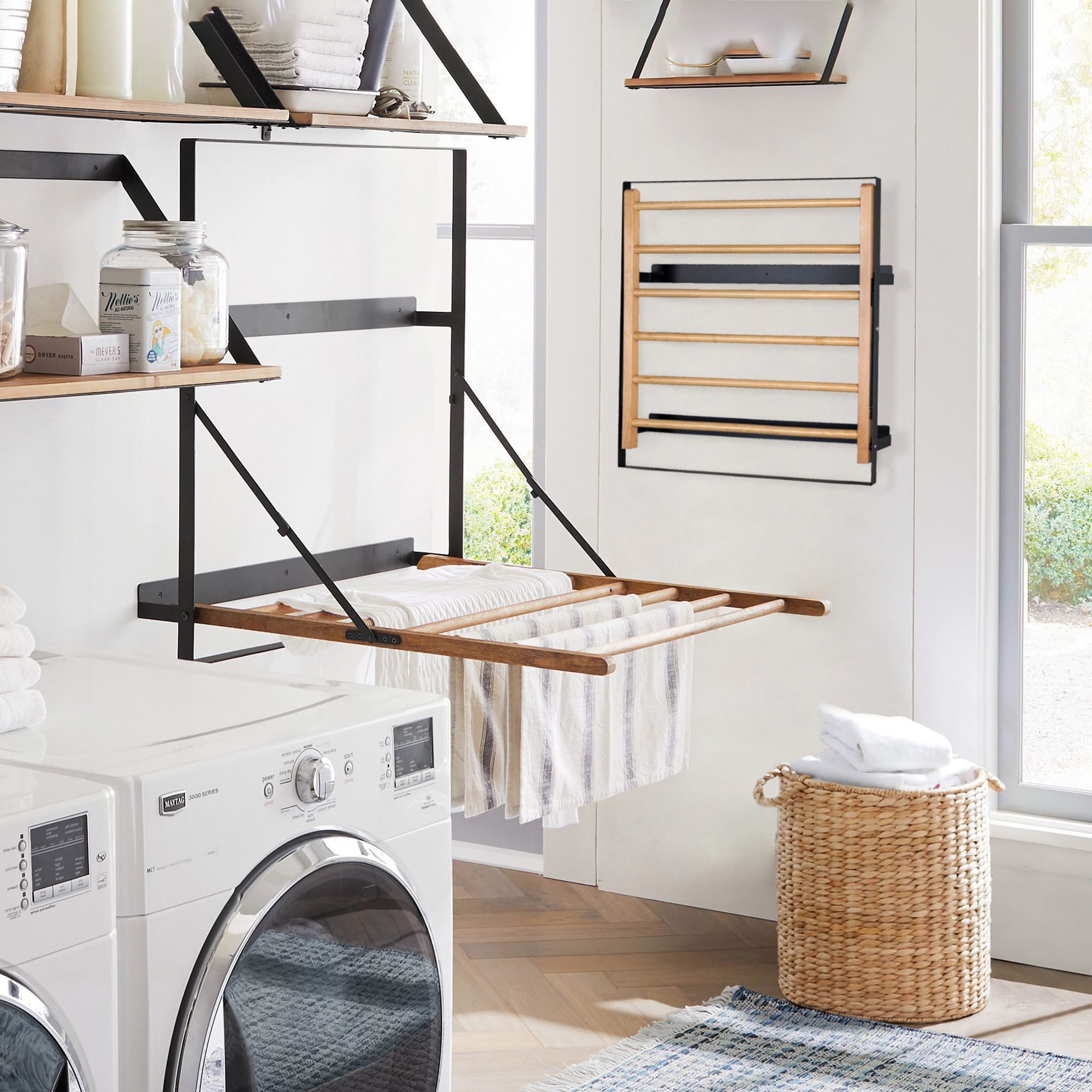 Spiru Wall Mounted Clothes Drying Rack Laundry Drying Rack Collapsible - Black