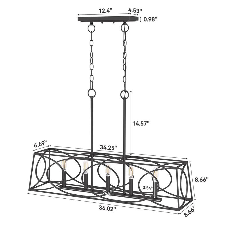 36''W Modern Linear Chandelier with Adjustable Height, Geometric Pendant Light