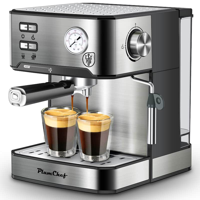 20 Bar Professional Espresso Machine with Milk Frother, Single & Double Shot, ESE Pod Compatible, Pressure Display
