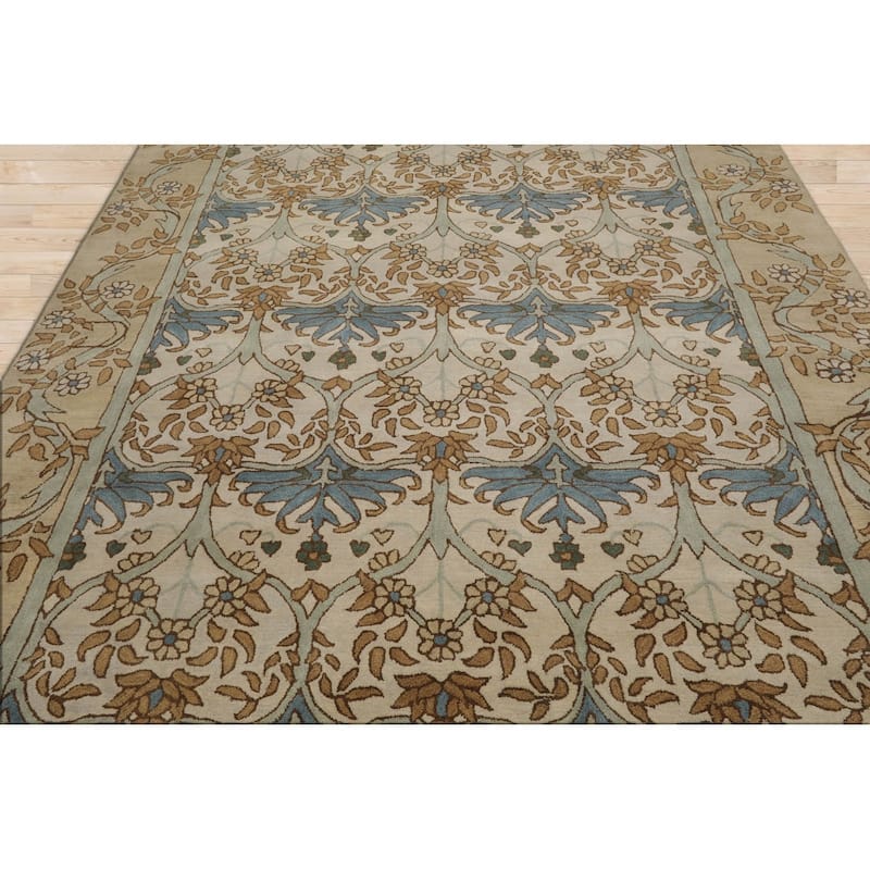 Hand Tufted 100% Wool Arts & Crafts William Morris Beige Area Rug