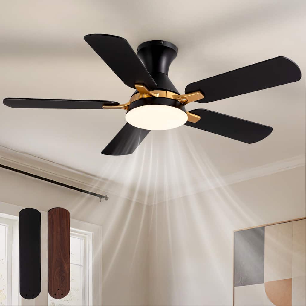 Industrial Led Flush Mount Ceiling Fan With Lights And Remote