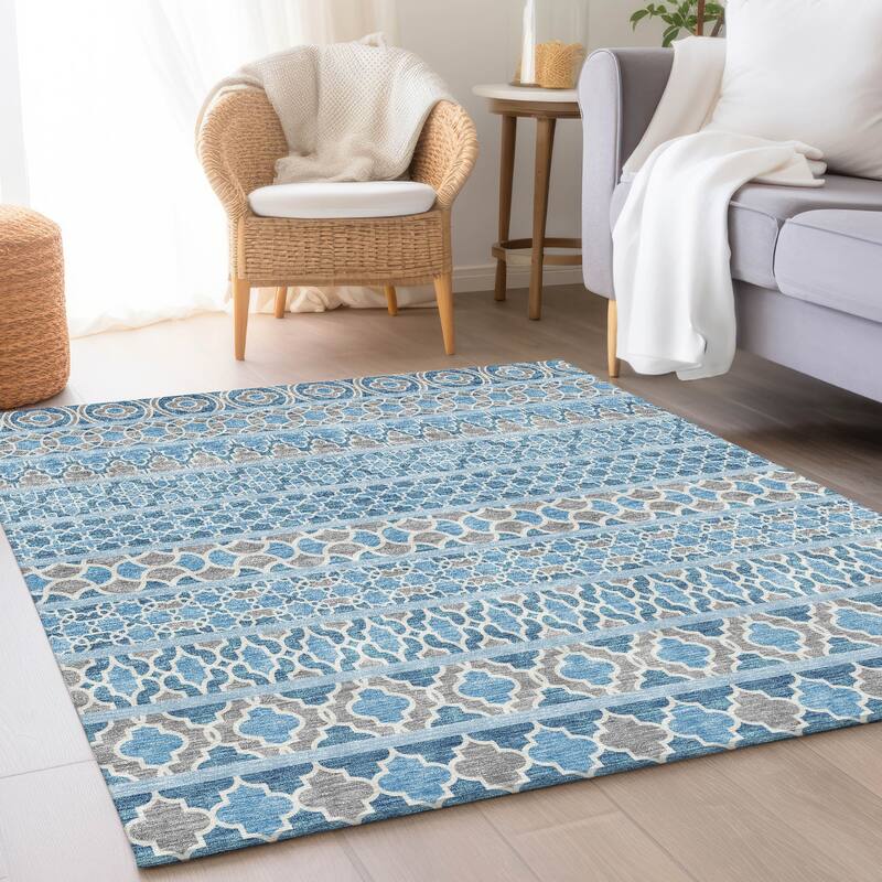 Machine Washable Indoor/ Outdoor Chantille Stripe Boho Rug