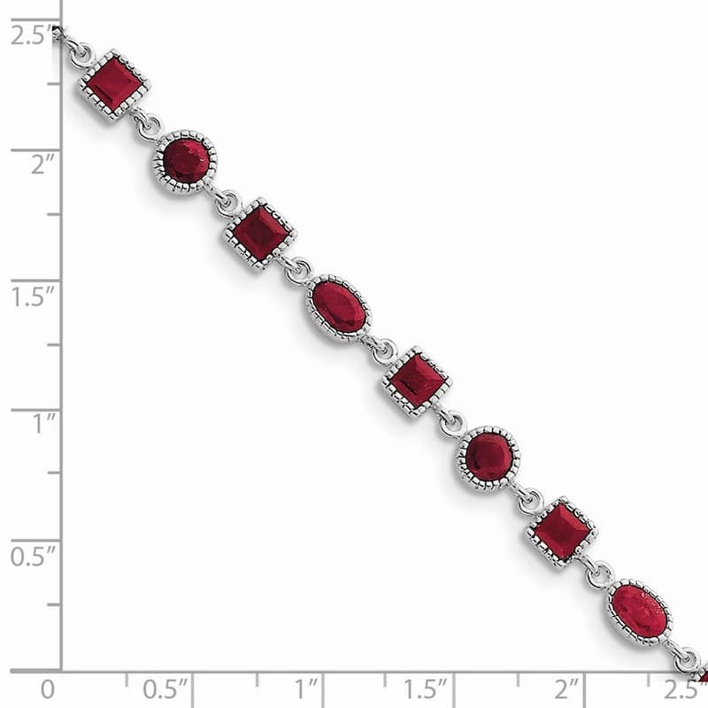 Curata 925 Sterling Silver Textured Polished Ruby Bracelet 7 Inch Lobster Claw