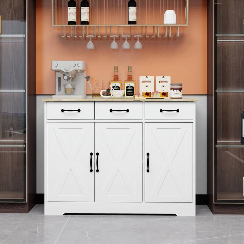 Farmhouse Buffet Cabinet Storage Sideboard with 3 Drawers and 3 Doors