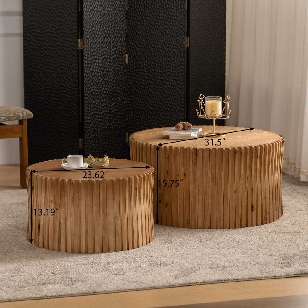 Nesting Coffee Table Set with Vertical Textured Embossed Design (Set of 2)