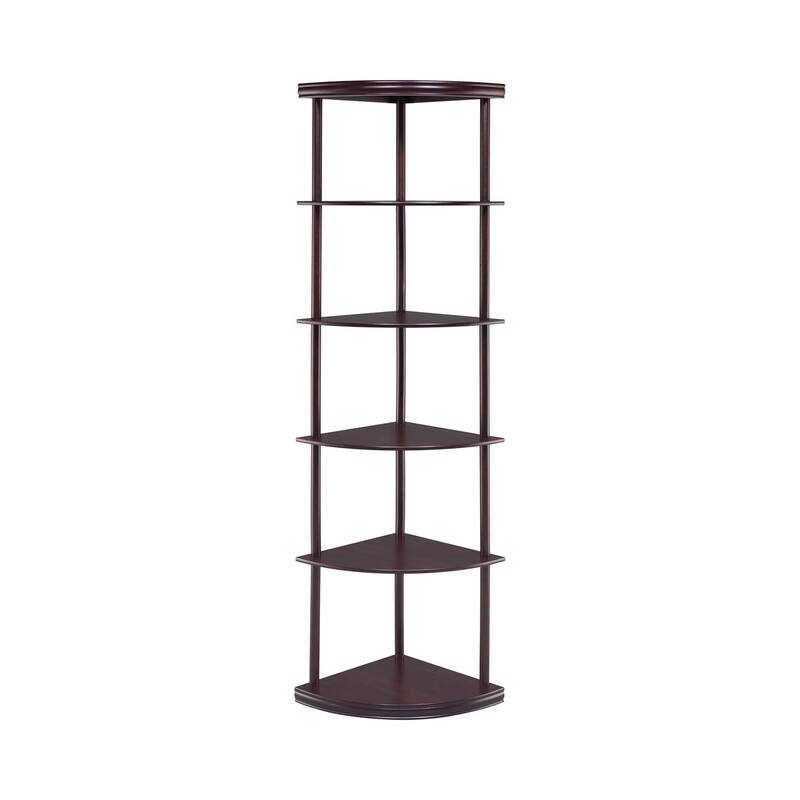 Illuminating corner bookcase with five pie-shaped shelves, Brown - 71.75 H x 15.75 W x 15.75 L Inches