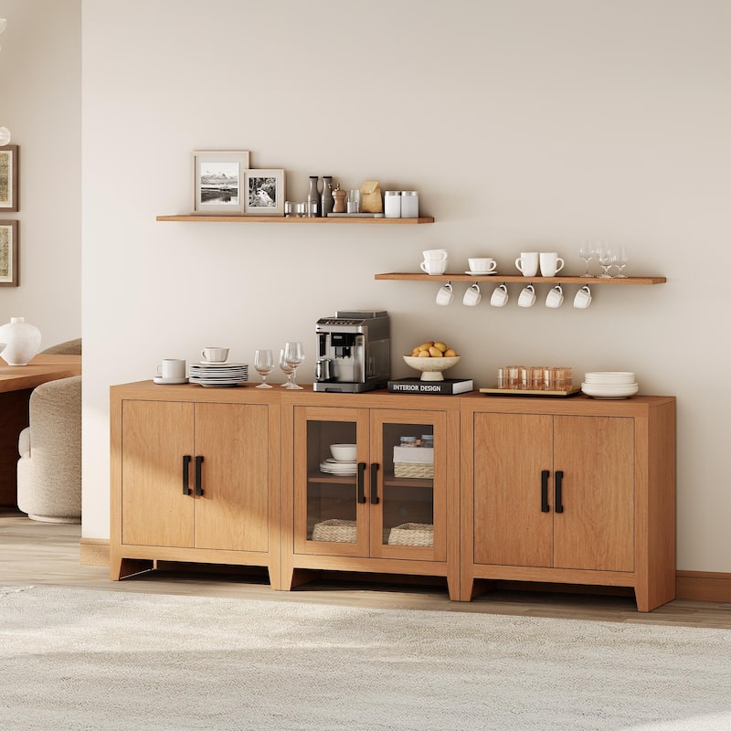 WAMPAT 75-Inch Farmhouse TV Stand, Modular Media Console with Doors & Adjustable Shelves - n/a