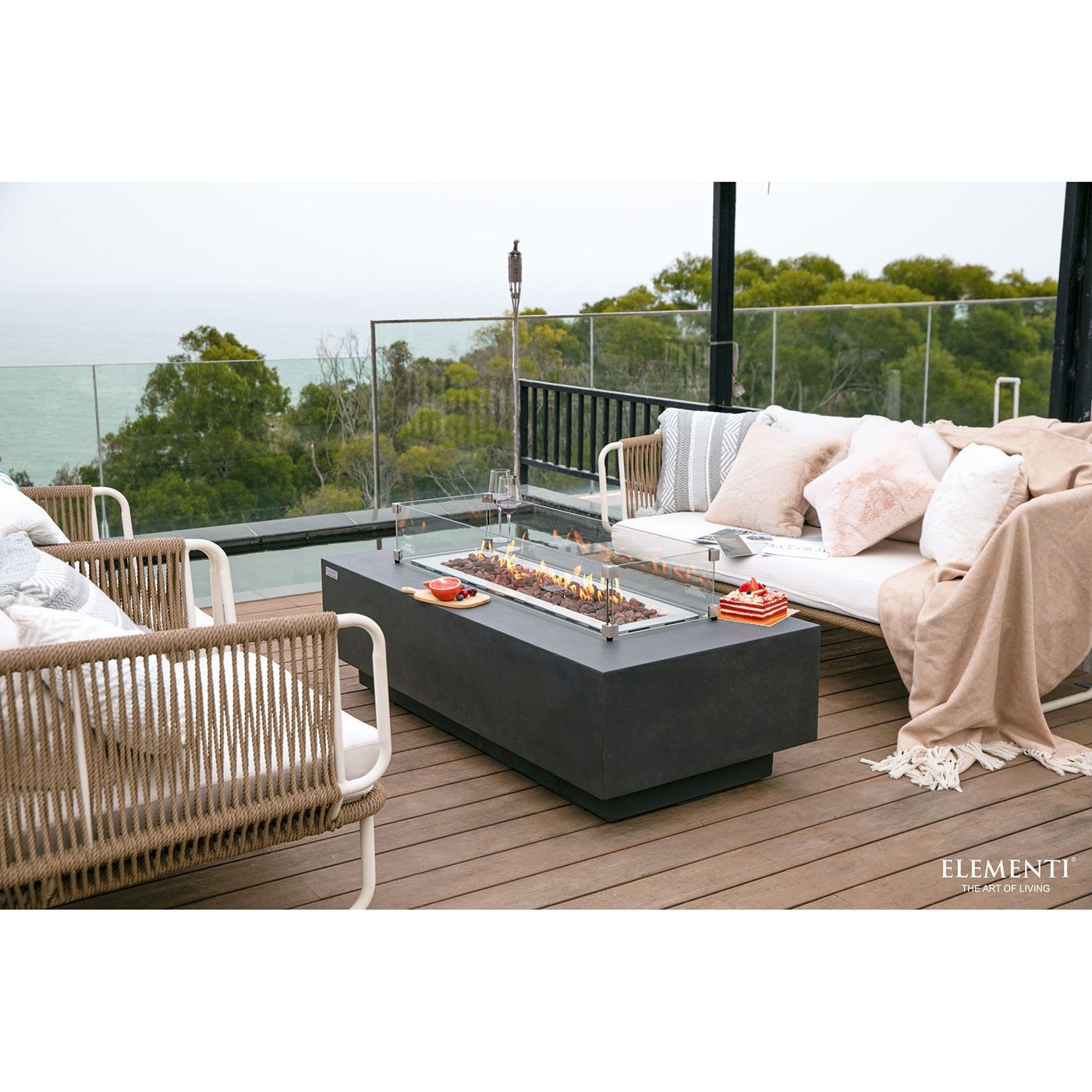 Elementi Granville 45,000 BTU Light Grey Concrete Propane Fire Table with Lava Rocks & Cover - 60 X 27.4 X 16.9