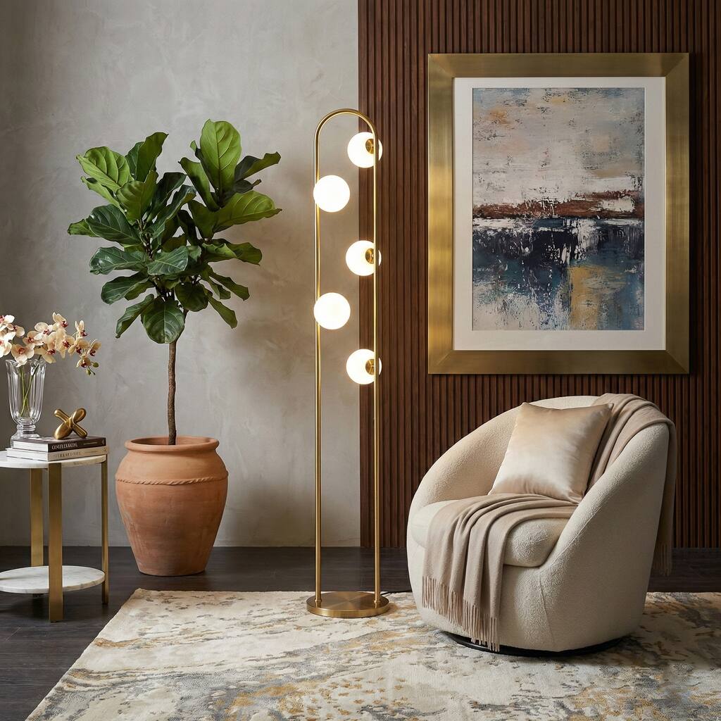 Ivette Brass Floor Lamp with Globe Lights