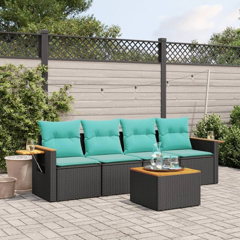 vidaXL 5 Piece Patio Sofa Set with Cushions Black Poly Rattan (US only) - 62/85 x 24.4 x 27.2