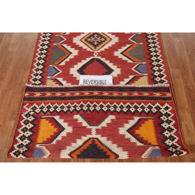 Vegetable Dye Kilim Qashqai Persian Antique Runner Rug - 3'9"x 13'5"