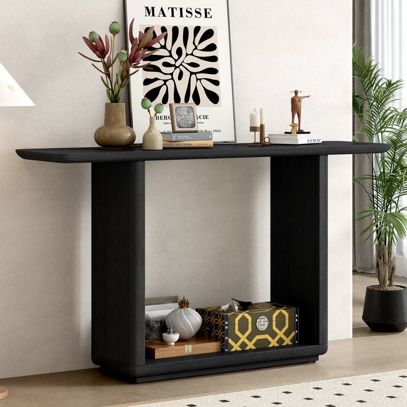 Elegant Minimalist Console Table With Curved Corners,Natural Wood Veneer,U-Base Design For Easy Placemen ,Simple Assembly