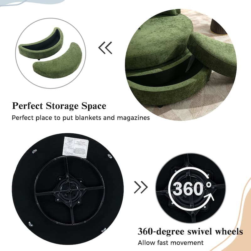 Oversized Swivel Barrel Chair, Chenille Upholstered Leisure Chair, Sofa Chair with Storage Ottoman & 4 Pillows