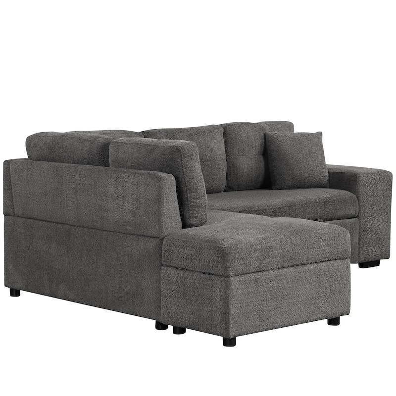 Roomfitters Convertible Sleeper Sectional Sofa Bed with Storage Ottoman, Two Throw Pillows, Two Stools, Wireless Charger