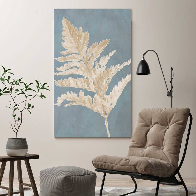 "Tan Leaf on Blue I" Print on Canvas