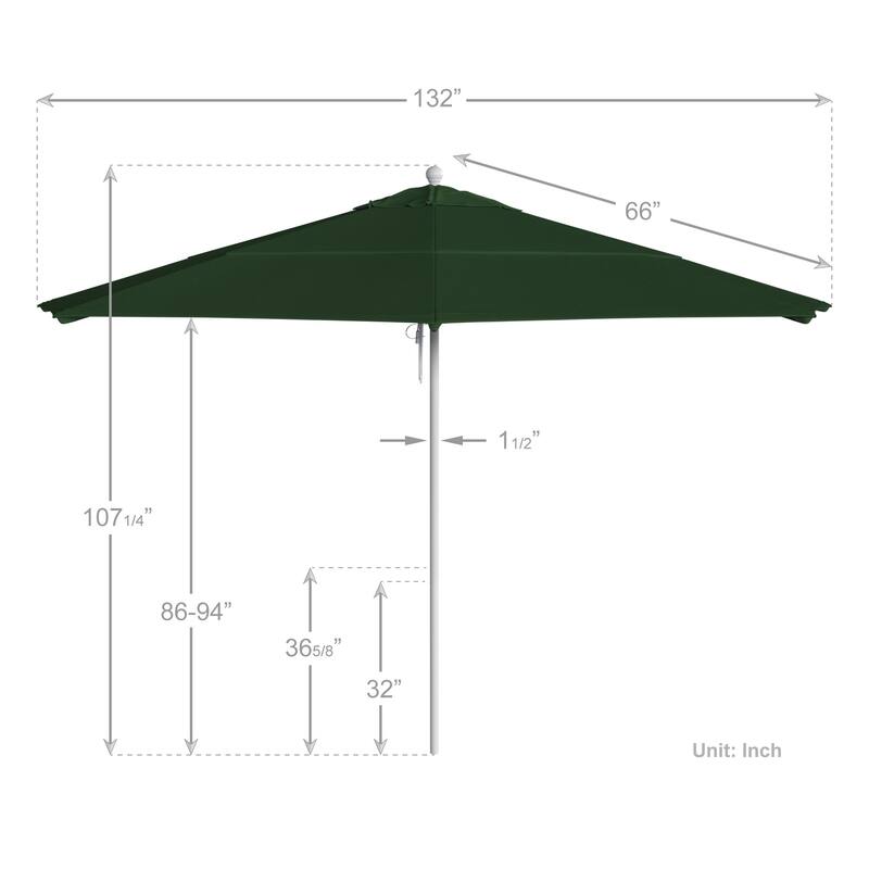 California Umbrella 11' Rd Aluminum Frame, Fiberglass Rib Market Umbrella, Push Open, White Finish, Pacifica Fabric