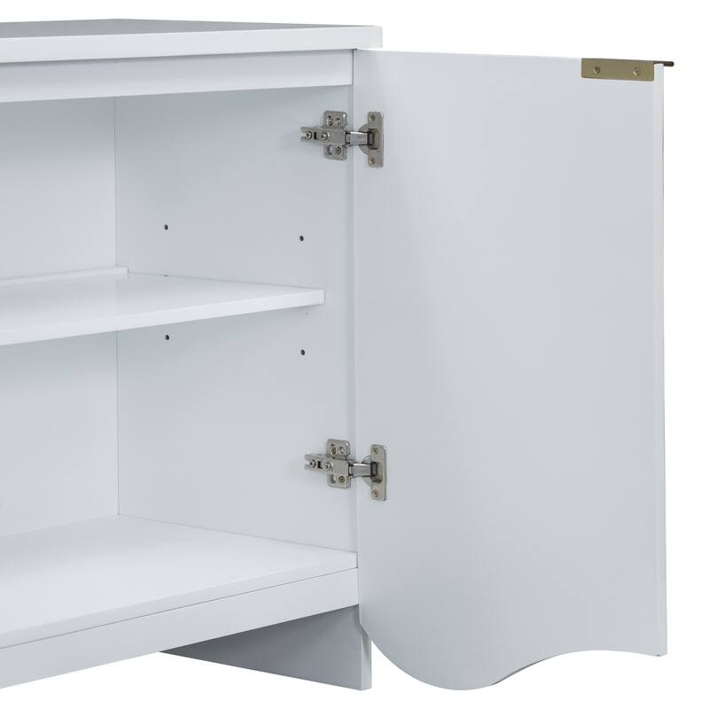 63-Inch Four-Door Storage Cabinet with Vertical Stripes and Wavy Design, Adjustable Shelves, MDF Construction, for Living Room