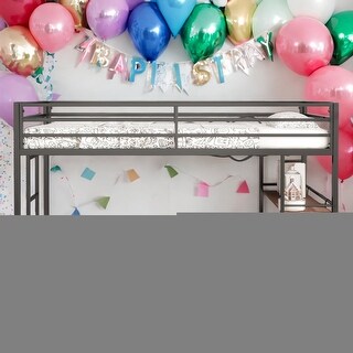 Kids and Baby Twin Size Loft Bed with Functional Shelf and Guardrails