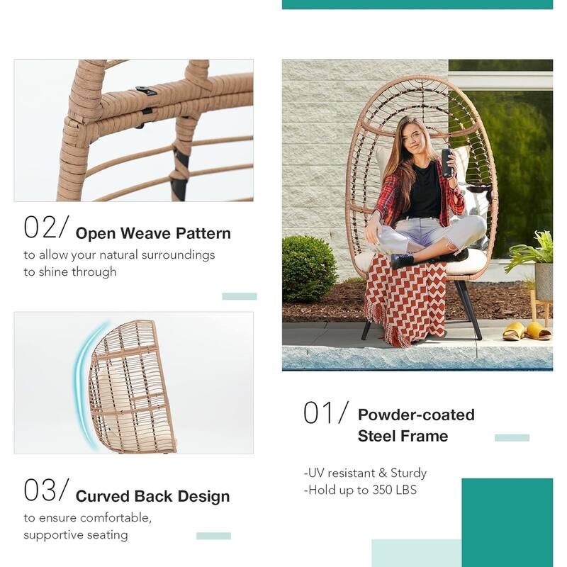 Egg Chair Outdoor, Patio Rotating Basket Chair, All-Weather Wicker Egg Lounger Chair for Outside Indoor