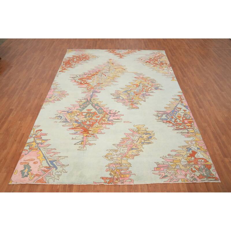 Hand Knotted Oriental 100% Wool Carpet Modern Geometric Green Gabbeh Area Rug - 11' 11'' X 8' 10''