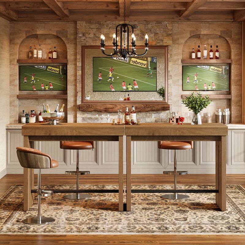 41.3" Counter Height Pub Table with Metal Footrest, for Kitchen, Dining, Bistro